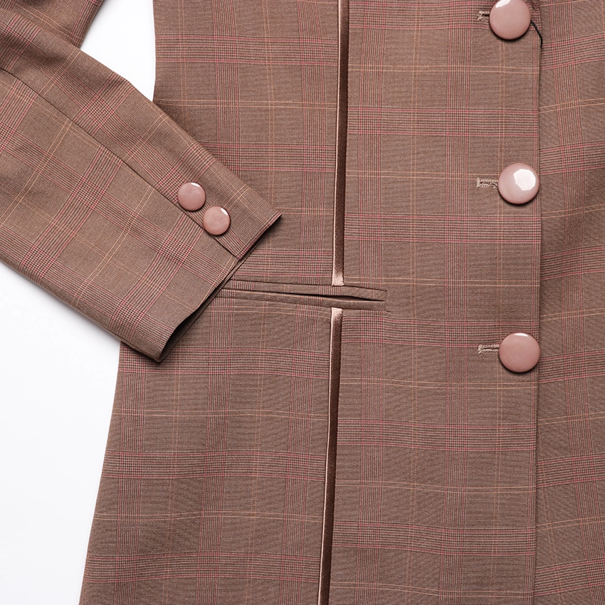 مانتو شلوار زنانه اداري بزياق چهارخونه ترك رنگ کرم كد 21014150 - Image 3